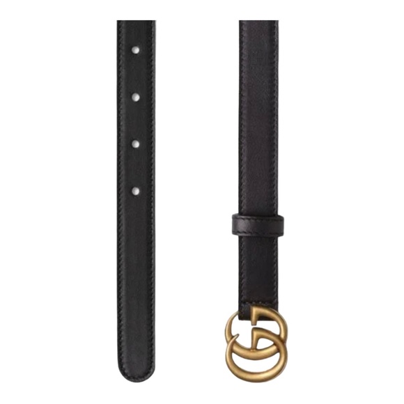 GUCCI SLIM LEATHER BELT WITH DOUBLE G BUCKLE